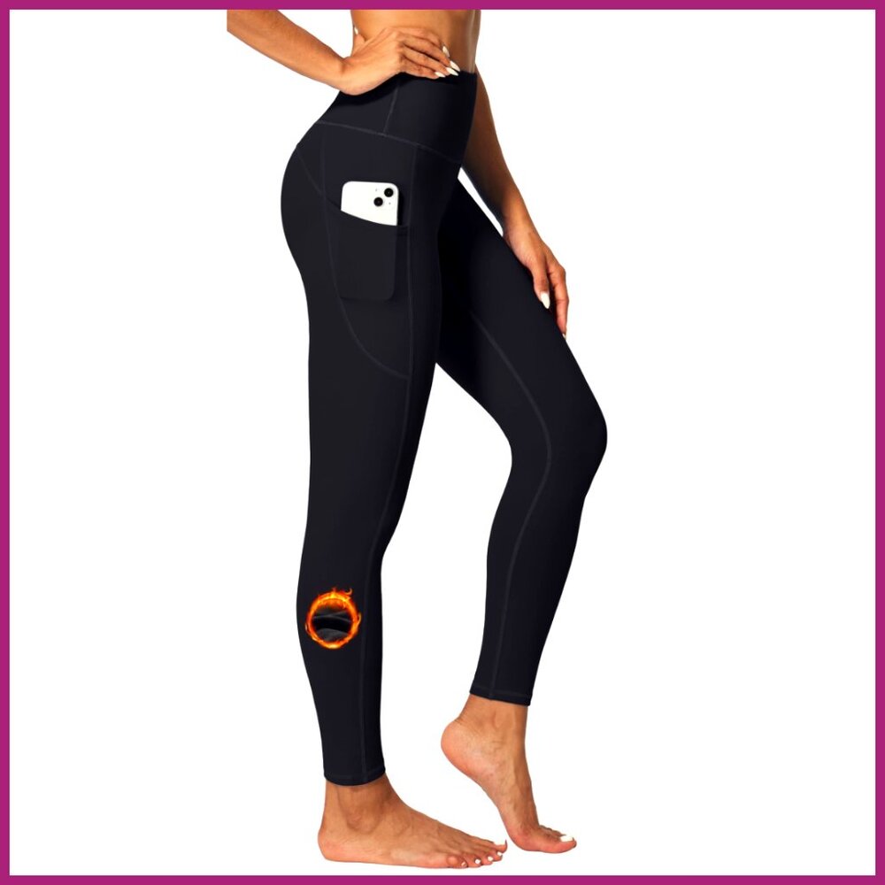 Fleece Lined Thermal Leggings High Waisted with Pockets for Hiking Yoga